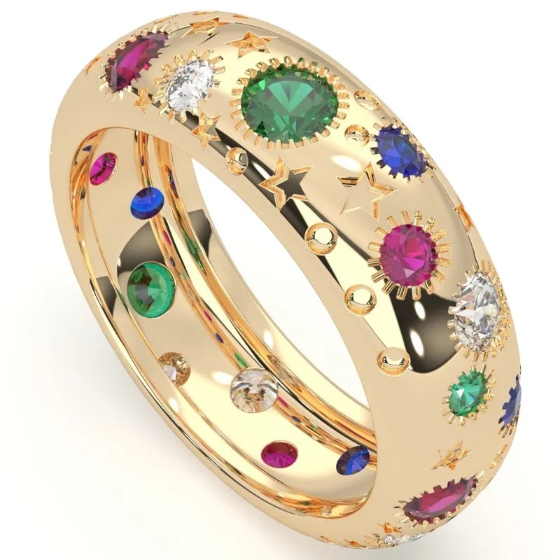 Women's Dazzling Multi-Color Synthetic Zirconia Inlaid Geometric Ring